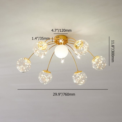 HMR - Modern Glass Globe 7-Light LED Flush Mount Light in Gold