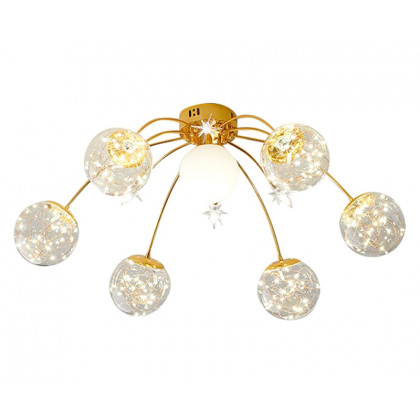 HMR - Modern Glass Globe 7-Light LED Flush Mount Light in Gold