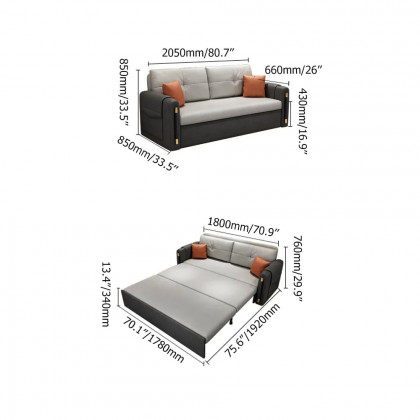 HMR - Convertible Sofa Bed with Storage in 81"W, Gray