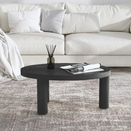 HMR - Threeens 35" Japandi Oval Black Pine Wood Coffee Table 3-Legged Accent Table