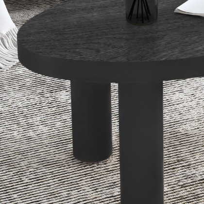 HMR - Threeens 35" Japandi Oval Black Pine Wood Coffee Table 3-Legged Accent Table