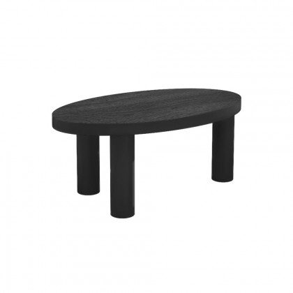 HMR - Threeens 35" Japandi Oval Black Pine Wood Coffee Table 3-Legged Accent Table