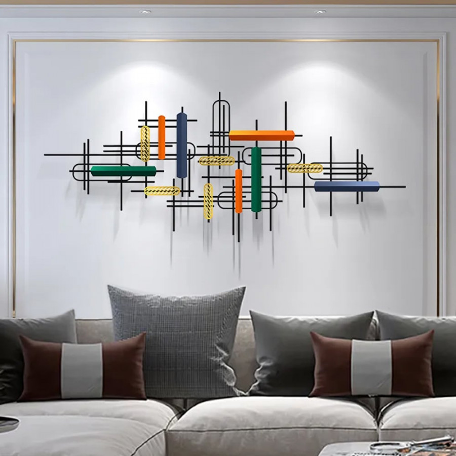 HMR - 59" Modern Large Metal Wall Decor Unique Home Hanging Wall Art Decor in Gold & Black