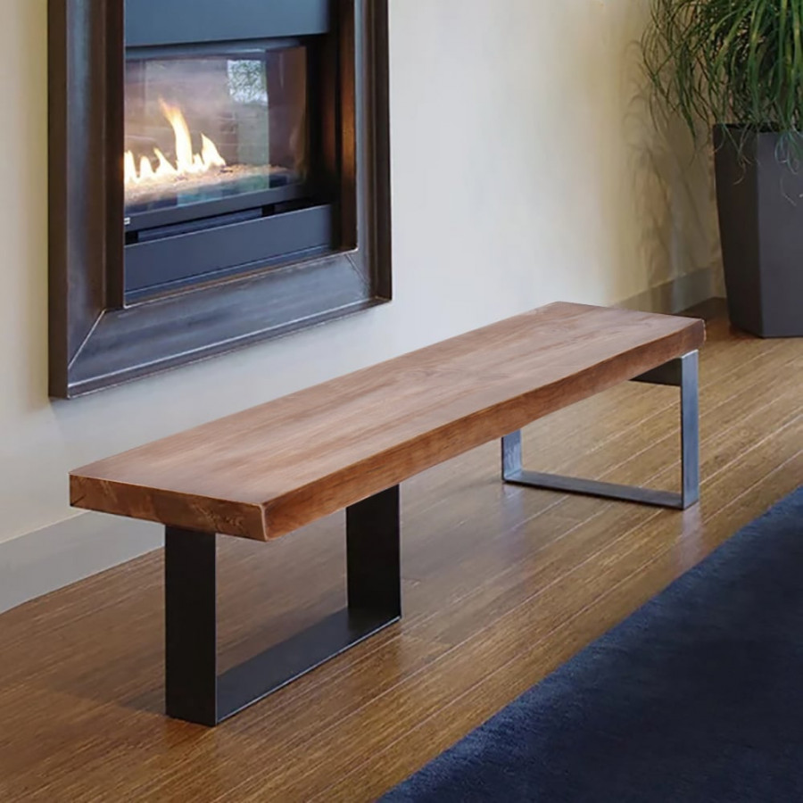 HMR - Rustic Natural Wood Bench Entryway Bench with Metal Legs