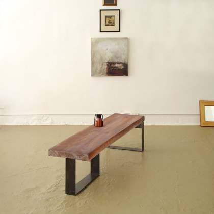HMR - Rustic Natural Wood Bench Entryway Bench with Metal Legs