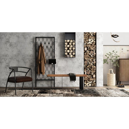 HMR - Rustic Natural Wood Bench Entryway Bench with Metal Legs
