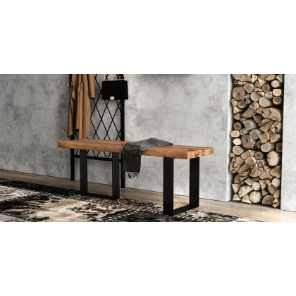 HMR - Rustic Natural Wood Bench Entryway Bench with Metal Legs