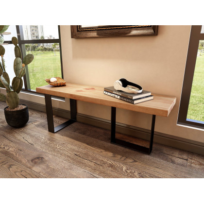 HMR - Rustic Natural Wood Bench Entryway Bench with Metal Legs