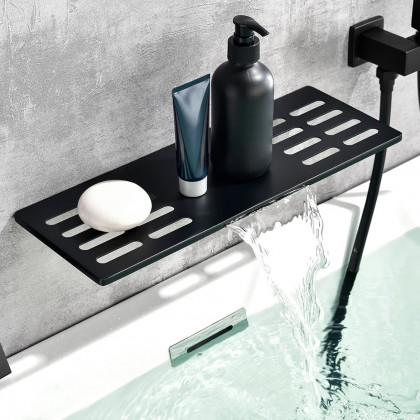 HMR - Modern Waterfall Wall Mounted Single Handle Bathtub Faucet With Handshower in Black