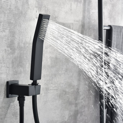 HMR - Modern Waterfall Wall Mounted Single Handle Bathtub Faucet With Handshower in Black