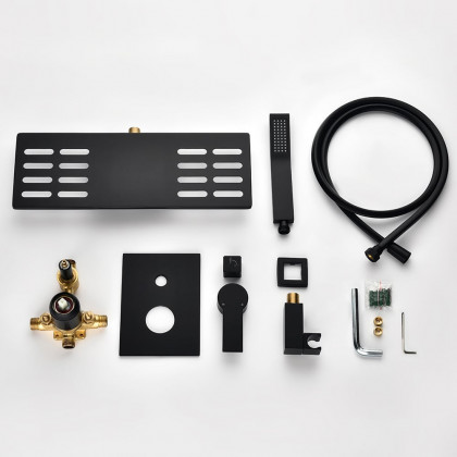HMR - Modern Waterfall Wall Mounted Single Handle Bathtub Faucet With Handshower in Black