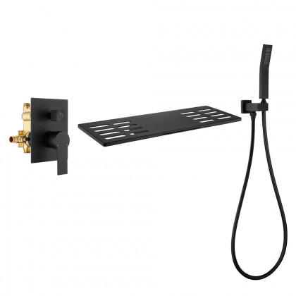 HMR - Modern Waterfall Wall Mounted Single Handle Bathtub Faucet With Handshower in Black