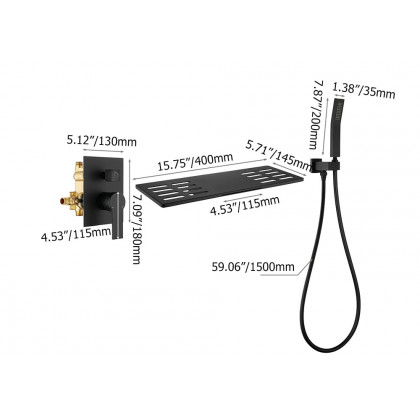 HMR - Modern Waterfall Wall Mounted Single Handle Bathtub Faucet With Handshower in Black