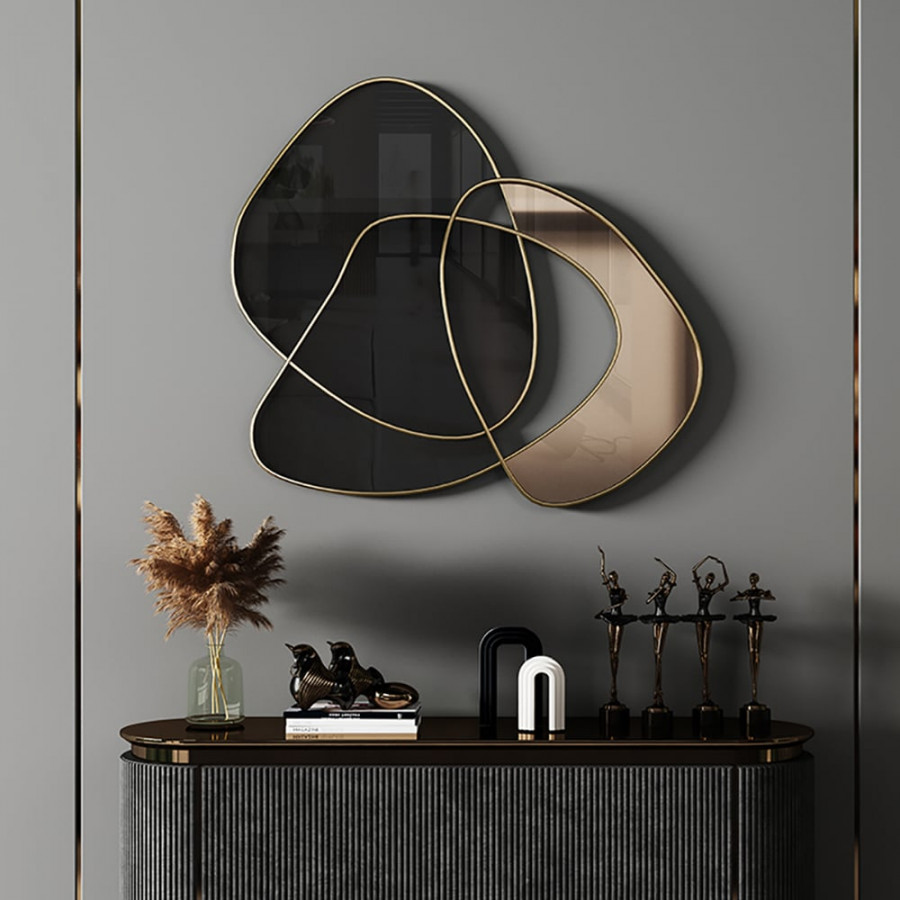 HMR - 31.5" Abstract 3D Metal Big Wall Decor Unique Modern Irregular Home Art in Black & Gold
