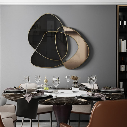 HMR - 31.5" Abstract 3D Metal Big Wall Decor Unique Modern Irregular Home Art in Black & Gold