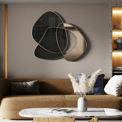 HMR - 31.5" Abstract 3D Metal Big Wall Decor Unique Modern Irregular Home Art in Black & Gold