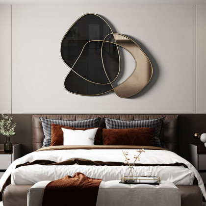 HMR - 31.5" Abstract 3D Metal Big Wall Decor Unique Modern Irregular Home Art in Black & Gold