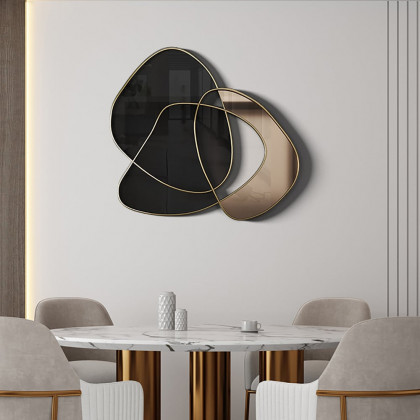 HMR - 31.5" Abstract 3D Metal Big Wall Decor Unique Modern Irregular Home Art in Black & Gold