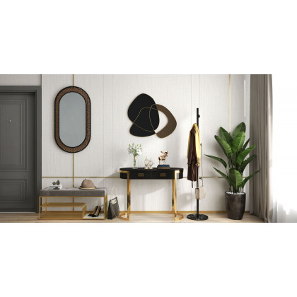 HMR - 31.5" Abstract 3D Metal Big Wall Decor Unique Modern Irregular Home Art in Black & Gold