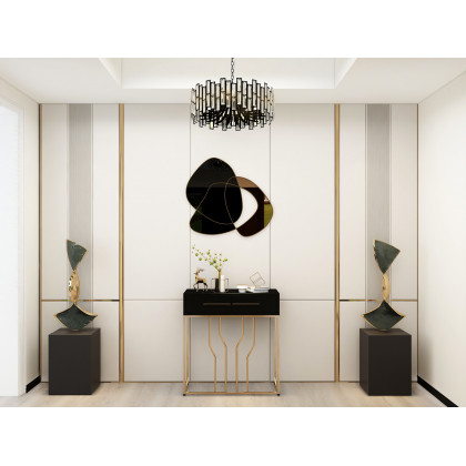 HMR - 31.5" Abstract 3D Metal Big Wall Decor Unique Modern Irregular Home Art in Black & Gold
