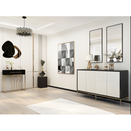 HMR - 31.5" Abstract 3D Metal Big Wall Decor Unique Modern Irregular Home Art in Black & Gold