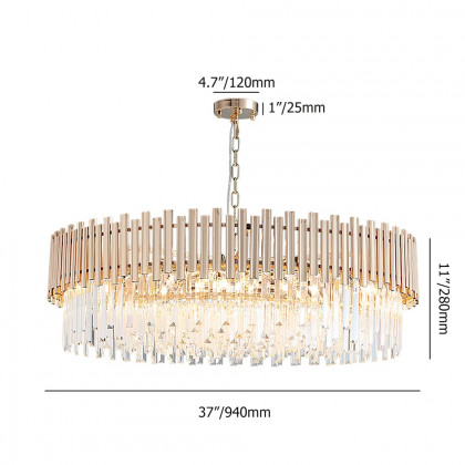 HMR Tierizo Modern Tiered Crystal Chandelier with Adjustable Chain in Gold - 16-Light