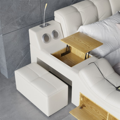 HMR - Ultimate Smart Bed King Tufted Upholstered Platform Bed with Massage, Storage & Speaker