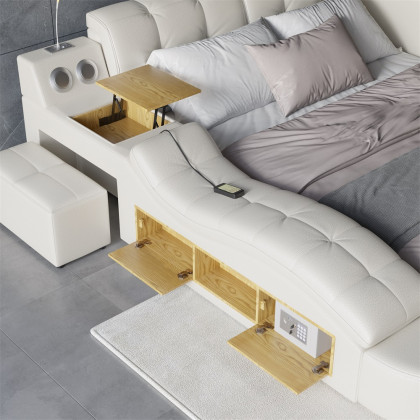HMR - Ultimate Smart Bed King Tufted Upholstered Platform Bed with Massage, Storage & Speaker