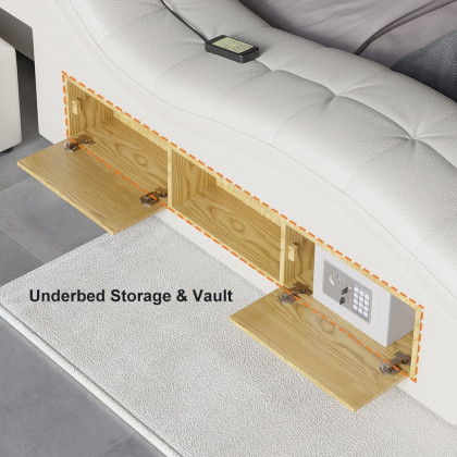 HMR - Ultimate Smart Bed King Tufted Upholstered Platform Bed with Massage, Storage & Speaker