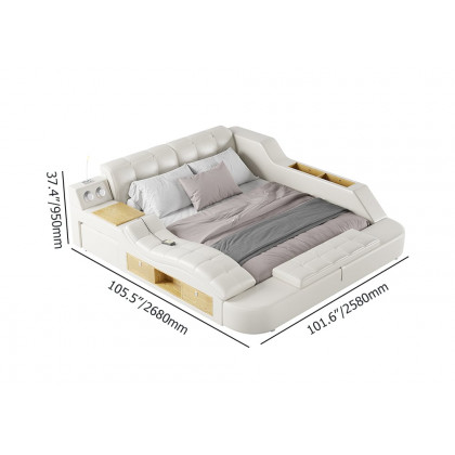 HMR - Ultimate Smart Bed King Tufted Upholstered Platform Bed with Massage, Storage & Speaker