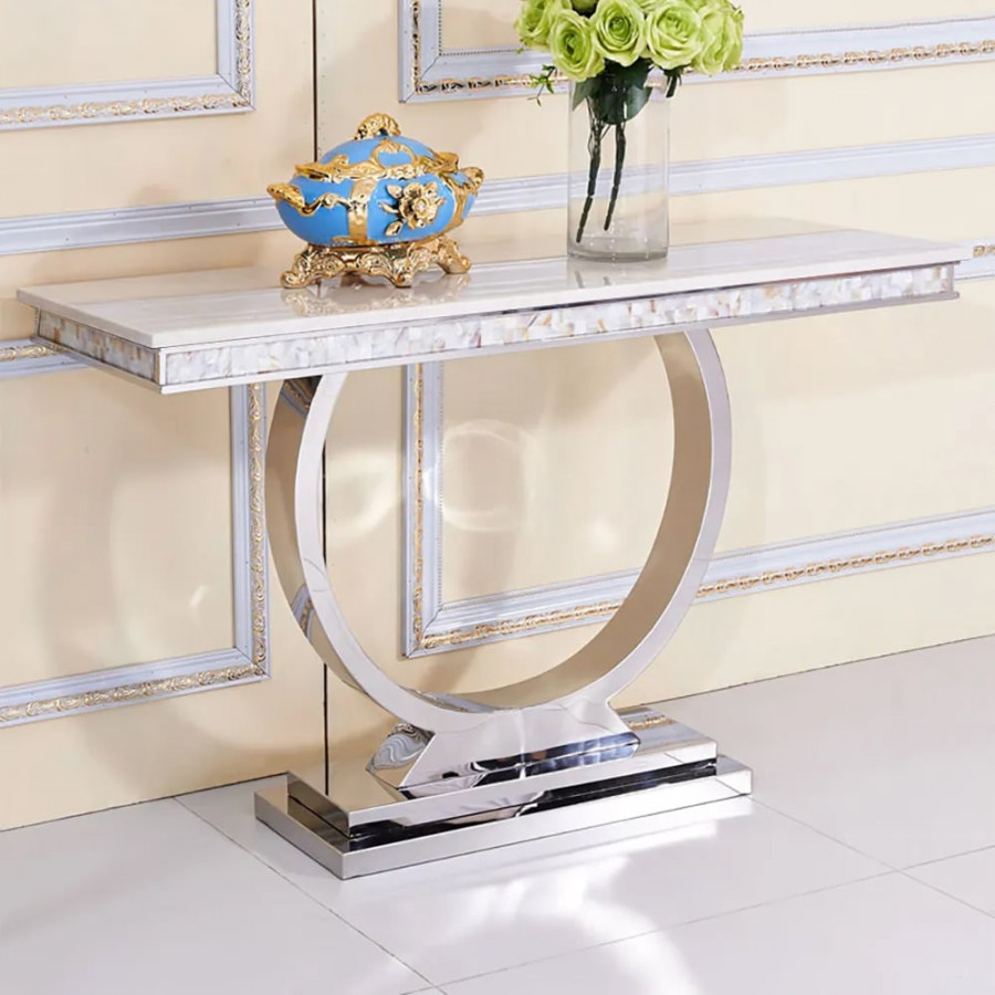 HMR - Modern 63" Rectangle Console Table with Sintered Stone Top & Chrome Base
