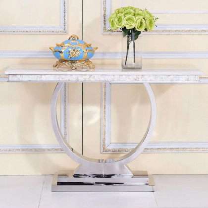 HMR - Modern 63" Rectangle Console Table with Sintered Stone Top & Chrome Base
