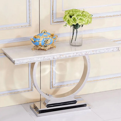 HMR - Modern 63" Rectangle Console Table with Sintered Stone Top & Chrome Base