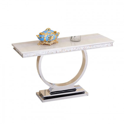 HMR - Modern 63" Rectangle Console Table with Sintered Stone Top & Chrome Base