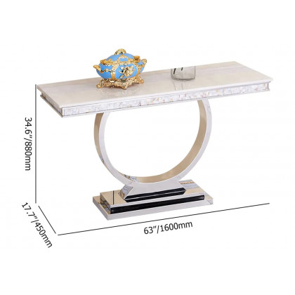 HMR - Modern 63" Rectangle Console Table with Sintered Stone Top & Chrome Base