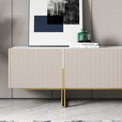 HMR Grovyn Sintered Stone Top Fluted TV Stand with Storage - Off White, 78.7"W x 17.7"D x 23.6"H, Without Fireplace