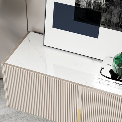 HMR Grovyn Sintered Stone Top Fluted TV Stand with Storage - Off White, 78.7"W x 17.7"D x 23.6"H, Without Fireplace