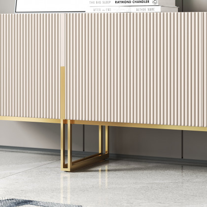 HMR Grovyn Sintered Stone Top Fluted TV Stand with Storage - Off White, 78.7"W x 17.7"D x 23.6"H, Without Fireplace
