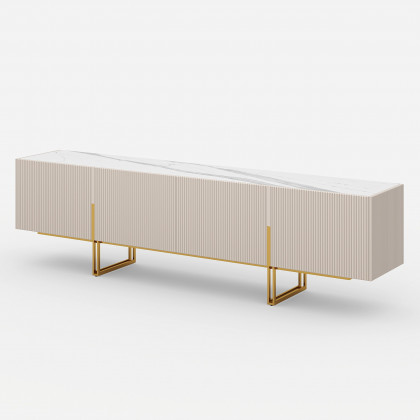 HMR Grovyn Sintered Stone Top Fluted TV Stand with Storage - Off White, 78.7"W x 17.7"D x 23.6"H, Without Fireplace