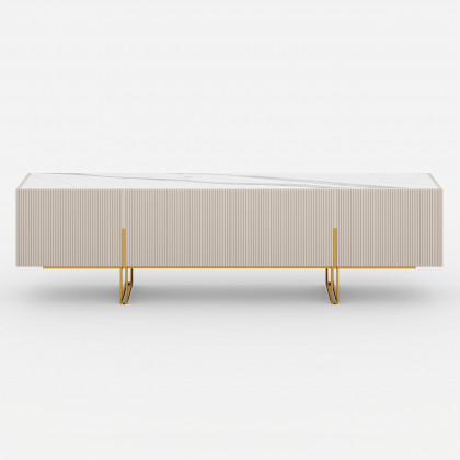 HMR Grovyn Sintered Stone Top Fluted TV Stand with Storage - Off White, 78.7"W x 17.7"D x 23.6"H, Without Fireplace