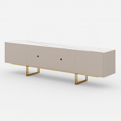 HMR Grovyn Sintered Stone Top Fluted TV Stand with Storage - Off White, 78.7"W x 17.7"D x 23.6"H, Without Fireplace