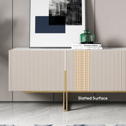HMR Grovyn Sintered Stone Top Fluted TV Stand with Storage - Off White, 78.7"W x 17.7"D x 23.6"H, Without Fireplace