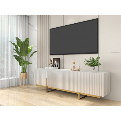 HMR Grovyn Sintered Stone Top Fluted TV Stand with Storage - Off White, 78.7"W x 17.7"D x 23.6"H, Without Fireplace