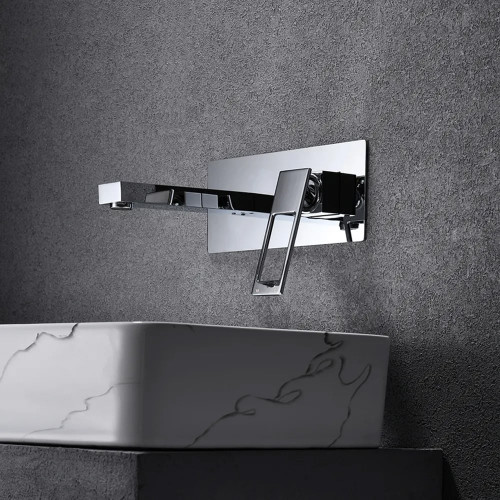 HMR Modern Wall Mount Bathroom Sink Faucet - Chrome