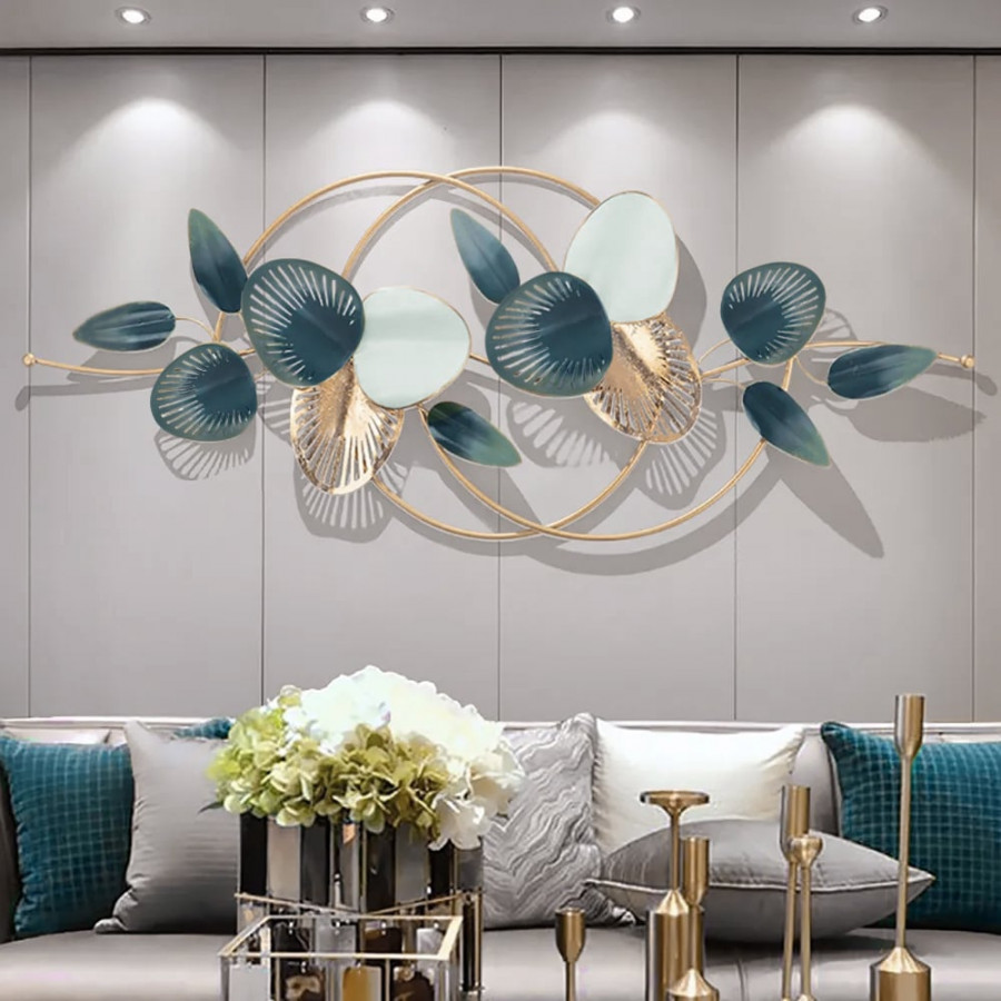 HMR - Minimalist 3D Hollow-out Metal Leaves Wall Decor in 53.5"L x 19.7"H