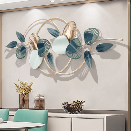 HMR - Minimalist 3D Hollow-out Metal Leaves Wall Decor in 53.5"L x 19.7"H