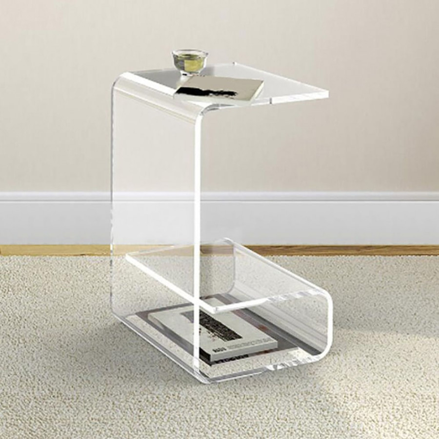 HMR Modern End Table with Storage C-Shaped - Clear, Acrylic