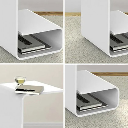HMR Modern End Table with Storage C-Shaped - White, Acrylic