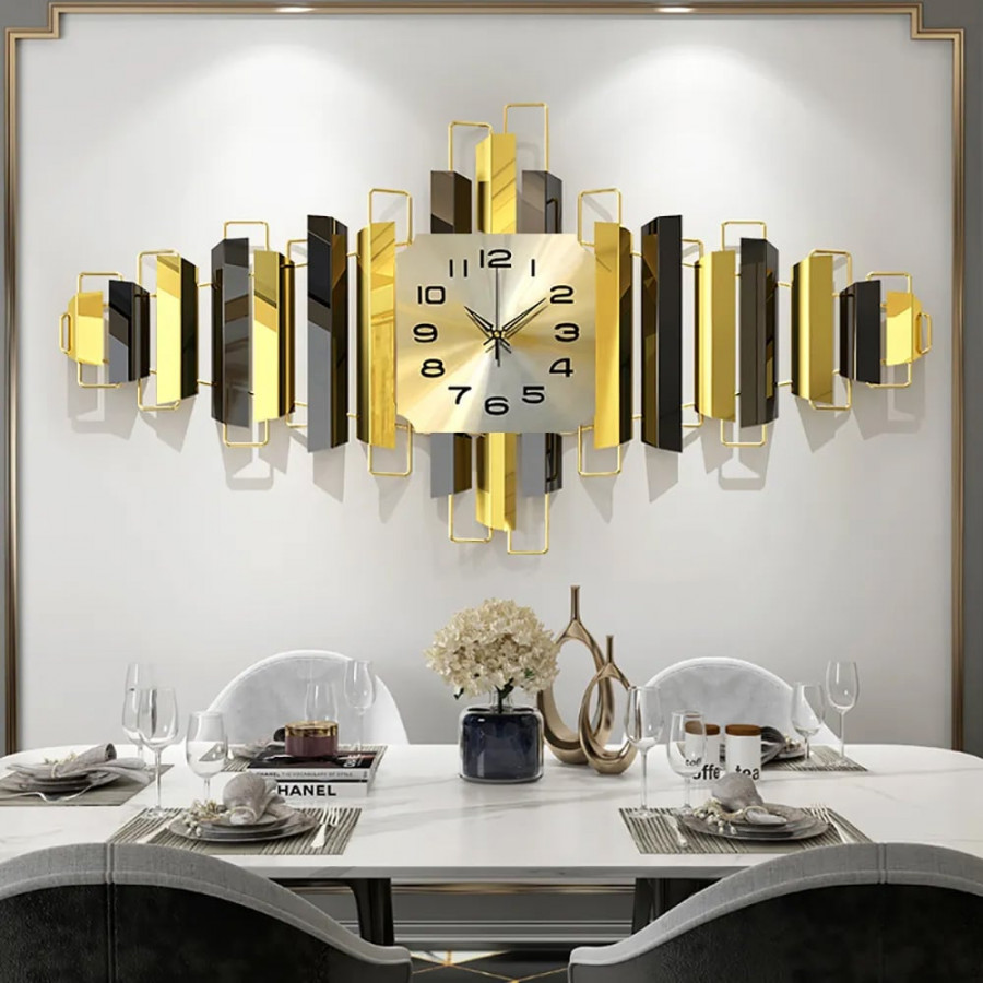 HMR - 3D Oversized Wall Clock Geometric in Black/Gold
