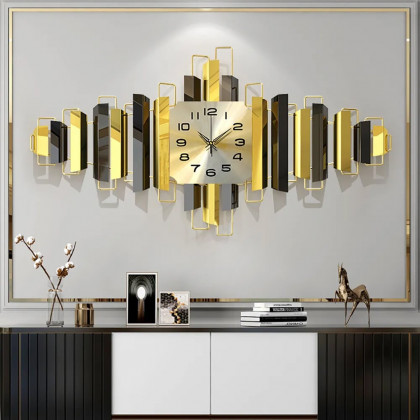 HMR - 3D Oversized Wall Clock Geometric in Black/Gold